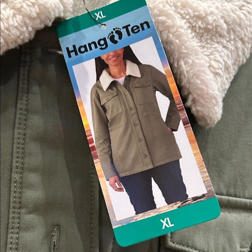 Nwt Hang Ten Olive Jacket with Cream Sherpa Collar, fleece lined, Size XL - Picture 3 of 9